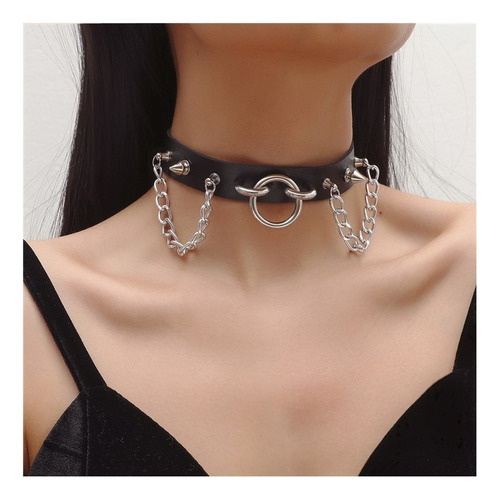 Gargantilla Con Diseño De Cadena, Picos, Punk, Gotico, Negro
