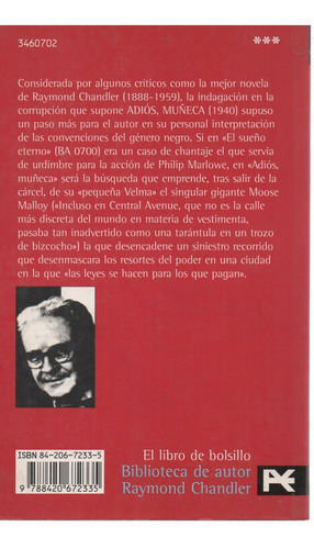 Adiós, Muñeca, De Raymond Chandler., Vol. 1. Editorial Alianza, Tapa Blanda En Español, 2010