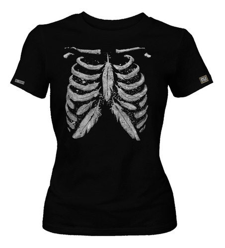 Camiseta Plumas Costillas Esqueleto Dama Mujer Inp Edc 