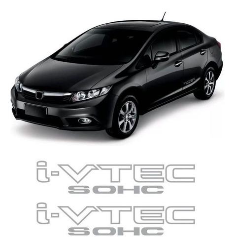 Par De Adesivos Laterais Honda Civic I-vtec Sohc Prata