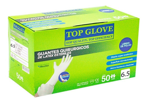 Guante Quirúrgico Estéril Sin Polvo Talla 6.5 Caja 50 Pares