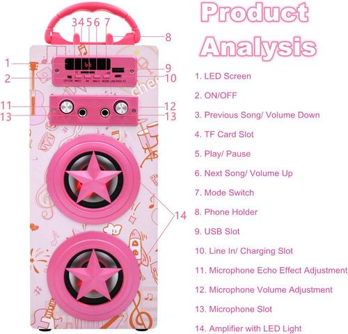 Máquina De Karaoke Bluetooth Para Niños Con 2 Micrófonos, Co