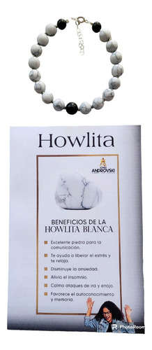 Pulsera Turmalina Negra 8mm + Howlita , Protección X 2 Plata