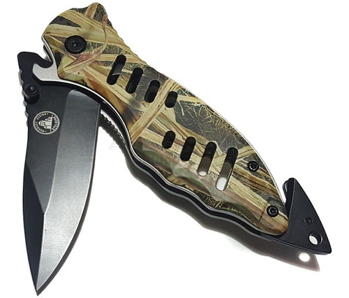 Cuchillo Navaja Táctica Stolberg Camo Rescate Hoja Negra 