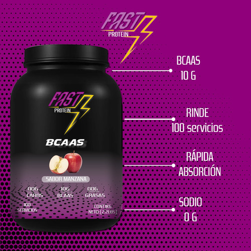 Aminoácidos Bcaas Fast Protein 1 Kg Sabores 100 Servicios Manzana