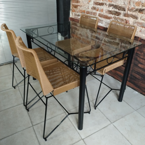 Imagen 2 de 4 de Mesa 140x80 Hierro Forjado + 4 Sillas Tulum + Cristal 10mm