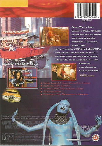 Dvd - O Quinto Elemento - Bruce Willis - Milla Jovovich (Usado)