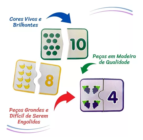 Jogo Aprendendo Números 1 Ao 10 Quebra Cabeça 20 Peças Madeira Educativo  Pedagógico Nig Brinquedos