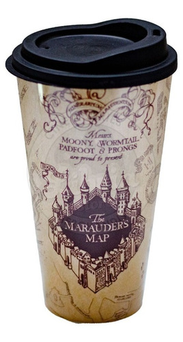 Vaso Mapa Del Merodeador Con Tapa Café Original Harry Potter