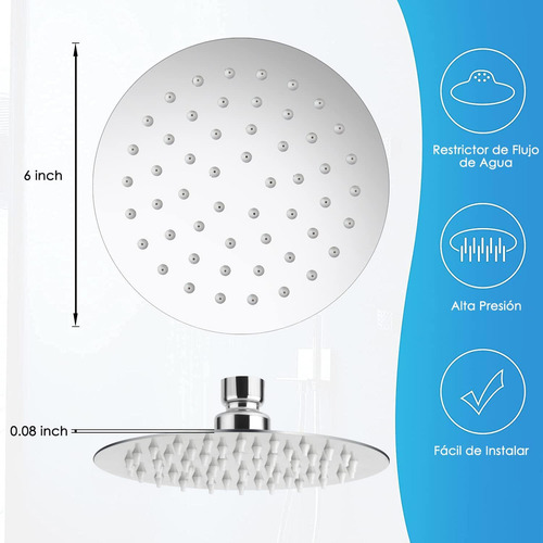 Regadera Ducha 6'' Acero Inoxidable Ahorro De Agua