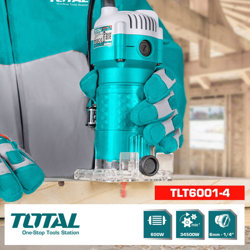 Imagen 4 de 4 de fresadora Rebajadora Tupi Router De Mano 600w Total Guia TLT6001-4