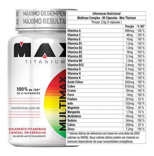 Multimax Complex 90 Cápsulas Max Titanium - Multivitaminico