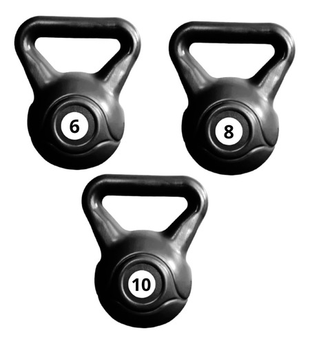 Kit Pesa Rusa Kettlebell Mancuerna 6kg + 8kg + 10kg Plastica