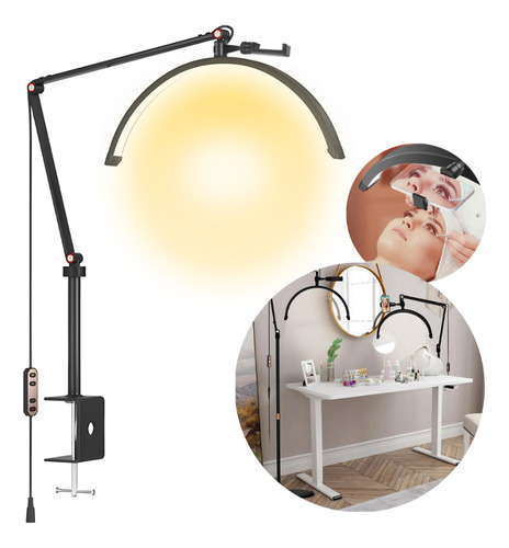 Lampara Velador Media Luna Articulada Pestañas Soporte Celu Negro Blanco