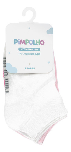 Kit Meia Lisa Infantil 3 Pares Feminino 26 Ao 30 Pimpolho