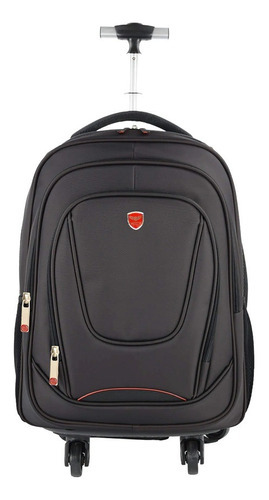 Mochila Executiva Masculina Notebook Com Rodas Santino Cor Preto-Logo-Vermelho Desenho do tecido Liso