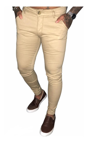 Calça Alfaiataria Sarja Cáqui Skinny Com Elastano Masculina