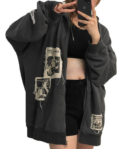 Sudadera Negra Oversize De Mujer Con Capucha Suelta