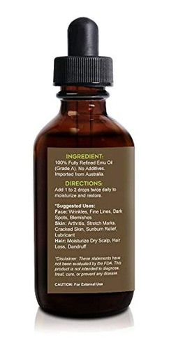 Australian Premium Refinado Emu Oil 4 Oz - 100% Pure Organic