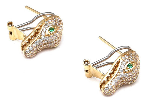 Aretes Estilizados Con Sintéticos Oro Amarillo 14 Kilates.