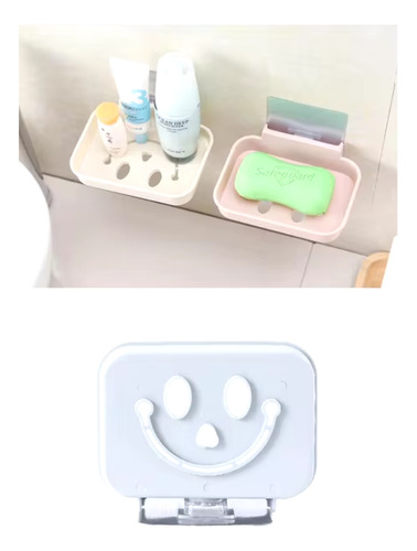 2 Jaboneras Para Pared Con Pegamento Para Ducha Carita Feliz