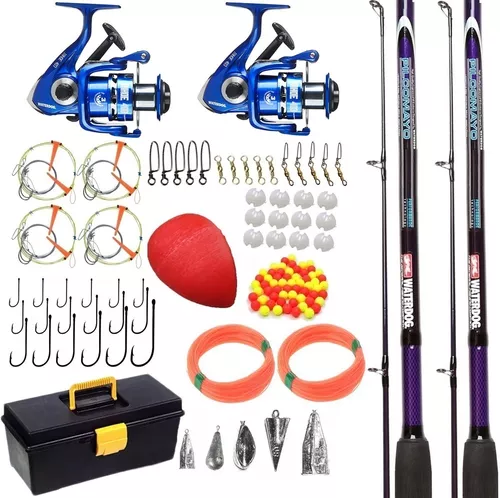 Kit Pesca Reel + Accesorios Caja Río Variada + Caña 2 Tramos Completo  Lineas Boya Plomadas Rotores Mosquetones