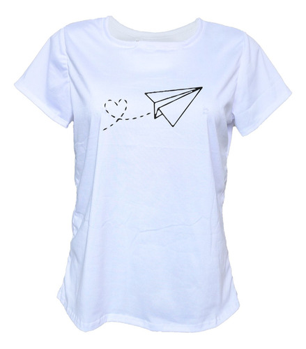 Blusa Playera Casual Mujer Avión De Papel Punteado Sencillo