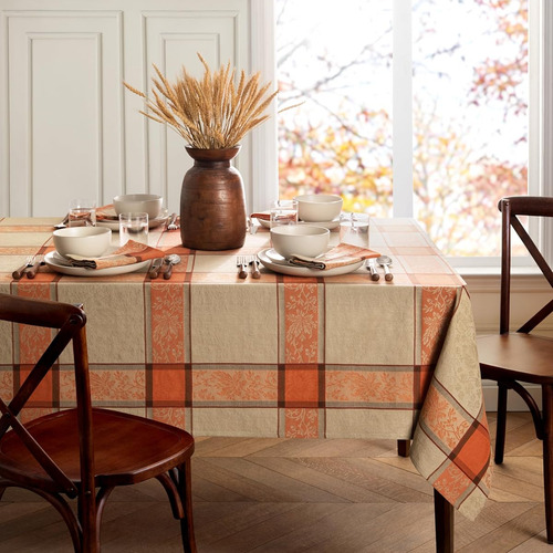 Mantel Diseño Cuadros Hoja Otoñales Rectangular 152x305 Cm