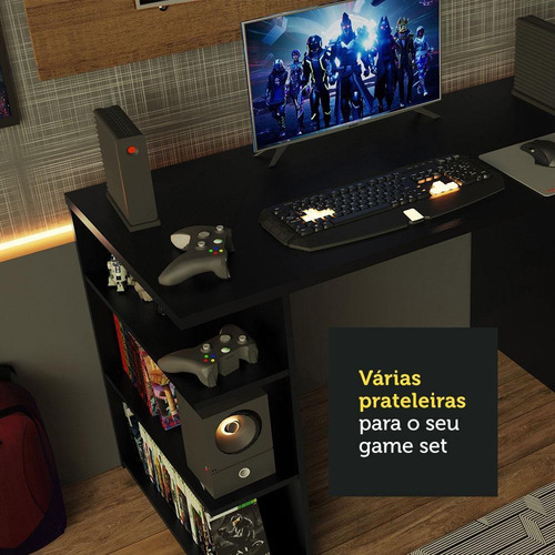 Mesa Computador Gamer 9409 Madesa E Painel Tv Até 50 Pol Pru Cor Preto/Rustic