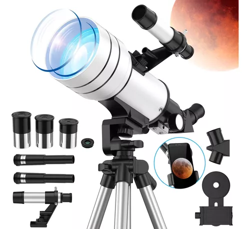 Telescopio astronómico portátil, telescopio refractor para niños y  principiantes de astronomía con trípode ligero, soporte para teléfono y  bolsa de