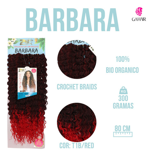 Cabelo Bio Organico Cacheado - Barbara 80 Cm -crochet Braids Cor Preto com californiana vermelho t1b red