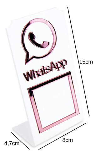 Placa Whatsapp Qr Code Display Acrílico Loja Balcão Branco Cor Branco/Rosa