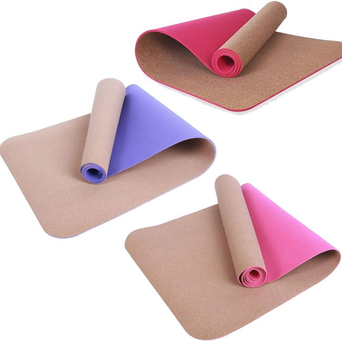 Imagen 2 de 6 de Yoga Mat Colchoneta Meditacion 5mm Corcho Ecologico + Tpe