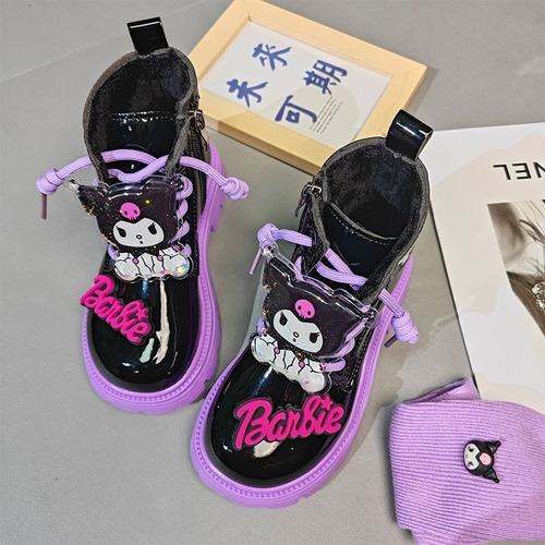 Botas Martin Infantil Kuromi Plus Terciopelo Para Abrigar