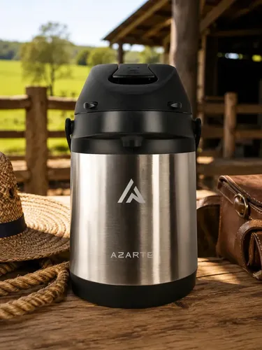 Garrafa Térmica Azarte Inox 2,5L Para Tereré, Chimarrão e Água, Quente ou Frio, com Alça - Prata
