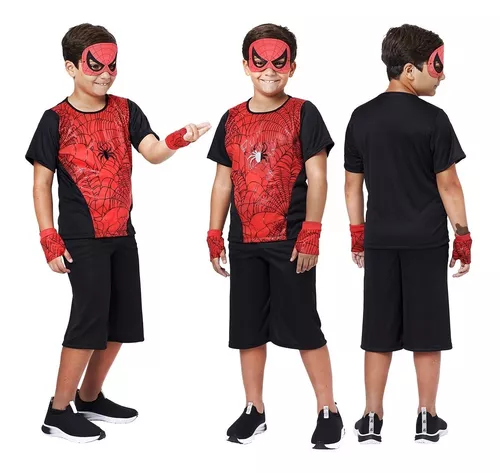 Fantasia Aranha Negra Masculino Halloween Infantil