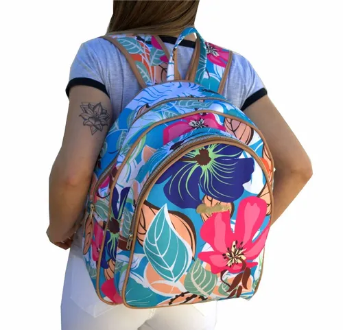 Mochila Grande Floreada Flores Mujer The Big Shop