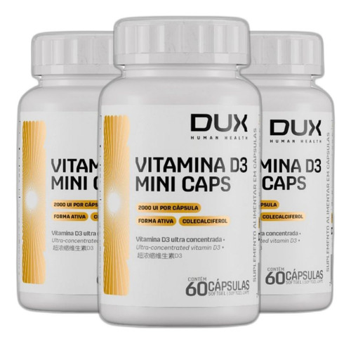 Kit 3x Vitamina D3 Colecalciferol 2000 Ui 60 Caps - Dux Sabor Sem Sabor