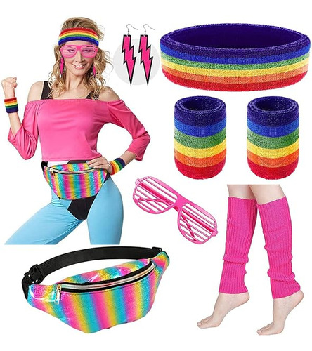 80s Workout Costume Set Women Sport Fanny Pack Neon Headband