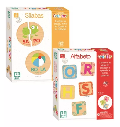 Kit Jogos Educativos Crescer Alfabeto E Sílabas Em Madeira