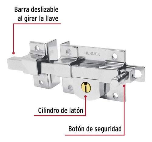 Cerradura Barra Fija Izquierda Laton Deslizable Llave 43507