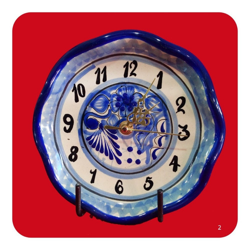Imagen 1 de 2 de Reloj De Talavera Poblana Ondas  Azul Tradicional 17 Cm M2