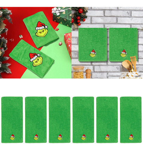 Juego De 6 Toallas De Mano De Algodón Con Diseño De Grinch N