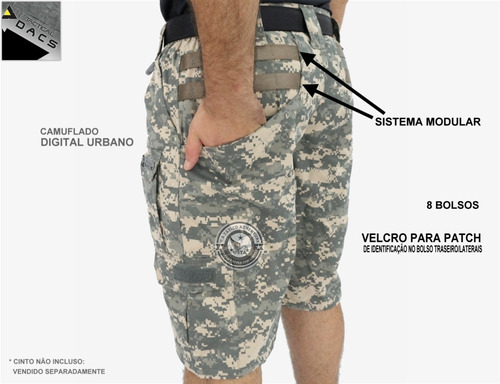 Bermuda Hrt Tática Modular Cargo Velcro Digital Urbano Dacs