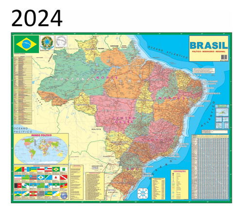 Mapa Brasil Politico Rodoviário 120 X 90 Cm  