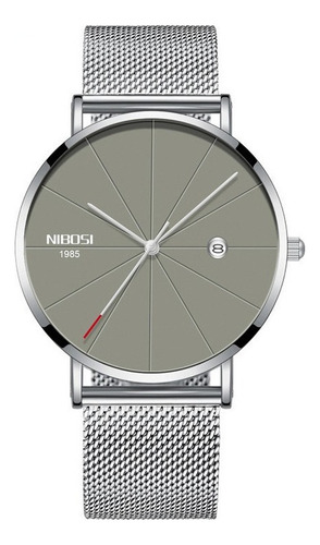 Relojes Nibosi 2321 Con Cinturón De Malla Con Calendario Sim Fondo Gris Plateado
