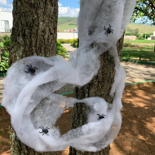 Imagem 2 de 10 de Manta Teia De Aranha Branca Fake Decoração Halloween Oferta