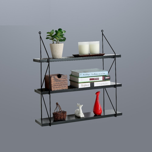 Repisa Estante Flotante Para Pared 3 Niveles - Mdf Y Metal