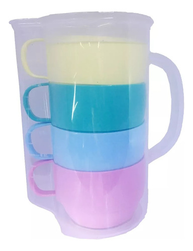 Kit Jarra Porta 4 Vasos Tazas 1.6 Litros Camping Outdoor