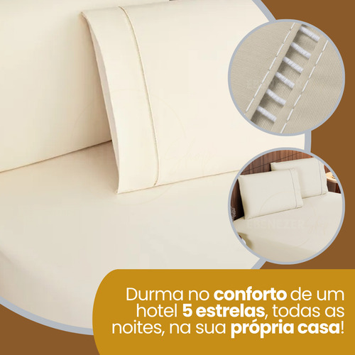 Jogo De Lençol King Padrão C/ Elástico Fronha Ponto Palito Macio 3 Peças 400 Fios Premium Cor Palha